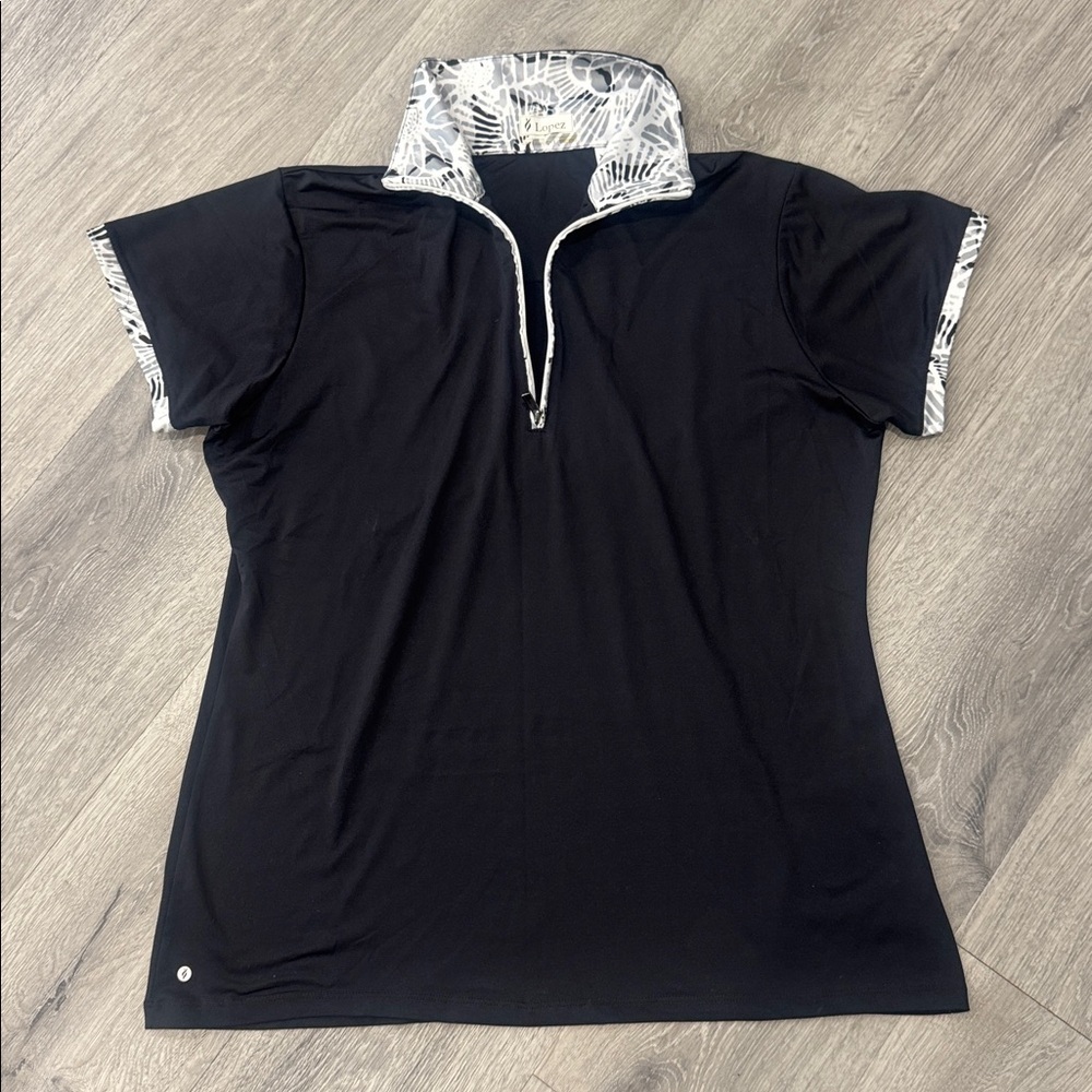 Nancy Lopez Women's Black Short Sleeve Pullover Zip Golf Polo Large